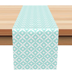 Lofaris Cyan White Seamless Pattern Fabric Table Runner
