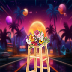 Lofaris Cyberpunk City Palm Tree Summer Backdrop For Photo