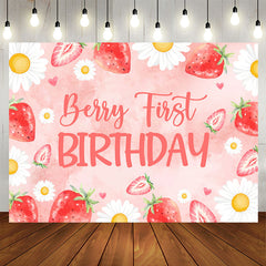 Lofaris Daisy Pink Berry First Birthday Backdrop For Girls