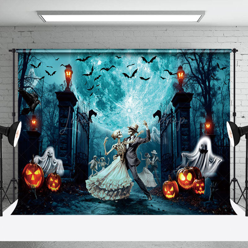 Lofaris Dancing Skeleton Party Manor Happy Halloween Backdrop
