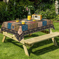 Lofaris Dark Beige Blue Bohemian Bistro Rectangle Tablecloth