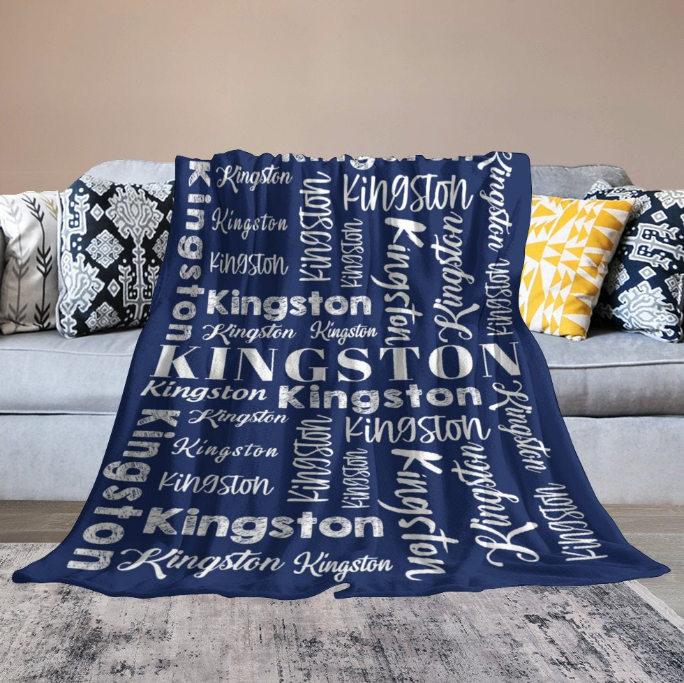 Lofaris Dark Blue Customized Name Text Typeface Warm Blanket
