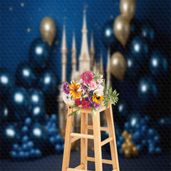 Lofaris Dark Blue Gold Castle Birthday Cake Smash Backdrop