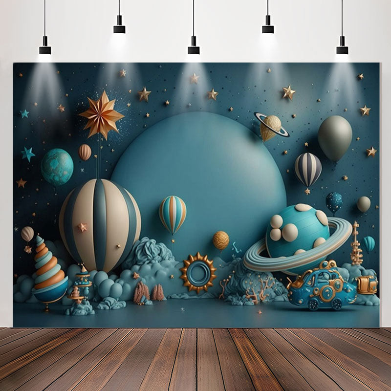 Lofaris Dark Blue Outer Space Balloon 1st Birthday Backdrop