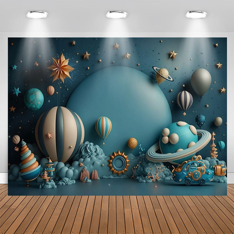 Lofaris Dark Blue Outer Space Balloon 1st Birthday Backdrop