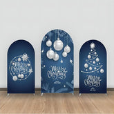 Lofaris Dark Blue Silver Ball Star Leaves Arch Backdrop Kit