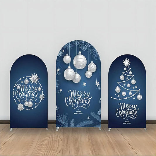 Lofaris Dark Blue Silver Ball Star Leaves Arch Backdrop Kit