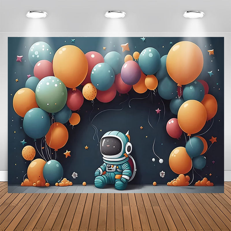 Lofaris Dark Blue Spaceman Balloons Star Birthday Backdrop