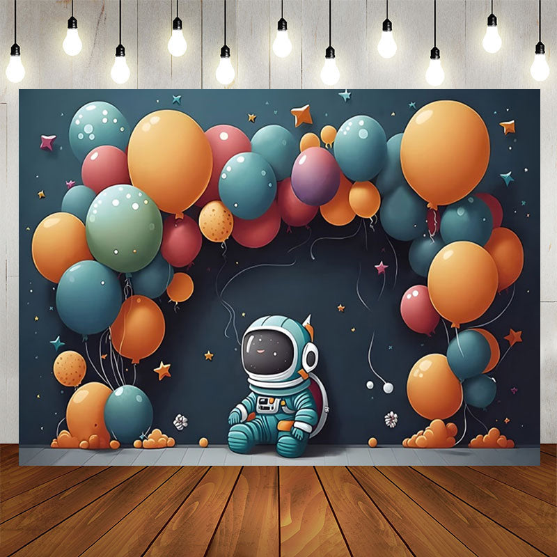 Lofaris Dark Blue Spaceman Balloons Star Birthday Backdrop