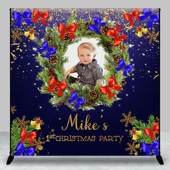 Lofaris Dark Blue Wreath Custom Photo 1st Christmas Backdrop