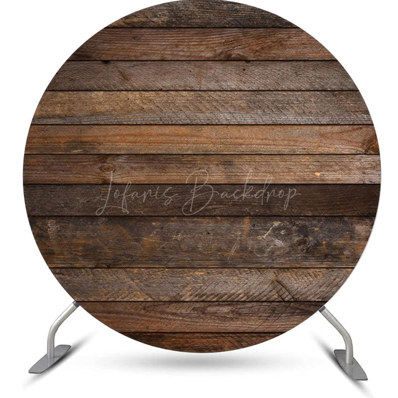 Lofaris Dark Brown Retro Wood Round Birthday Party Backdrop