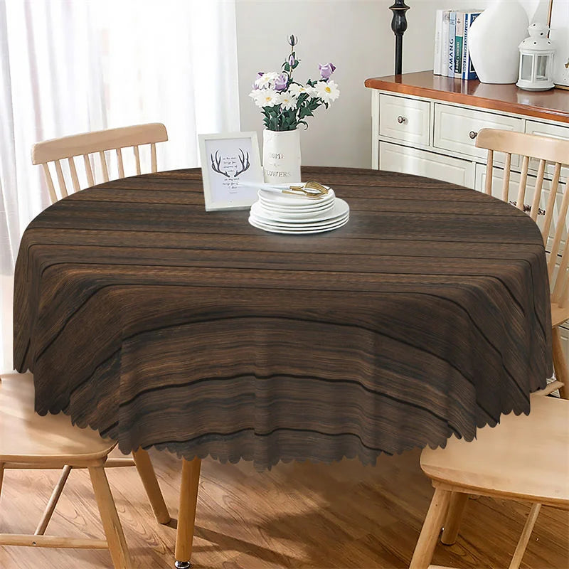 Lofaris Dark Brown Solemn Wooden Pattern Round Tablecloth