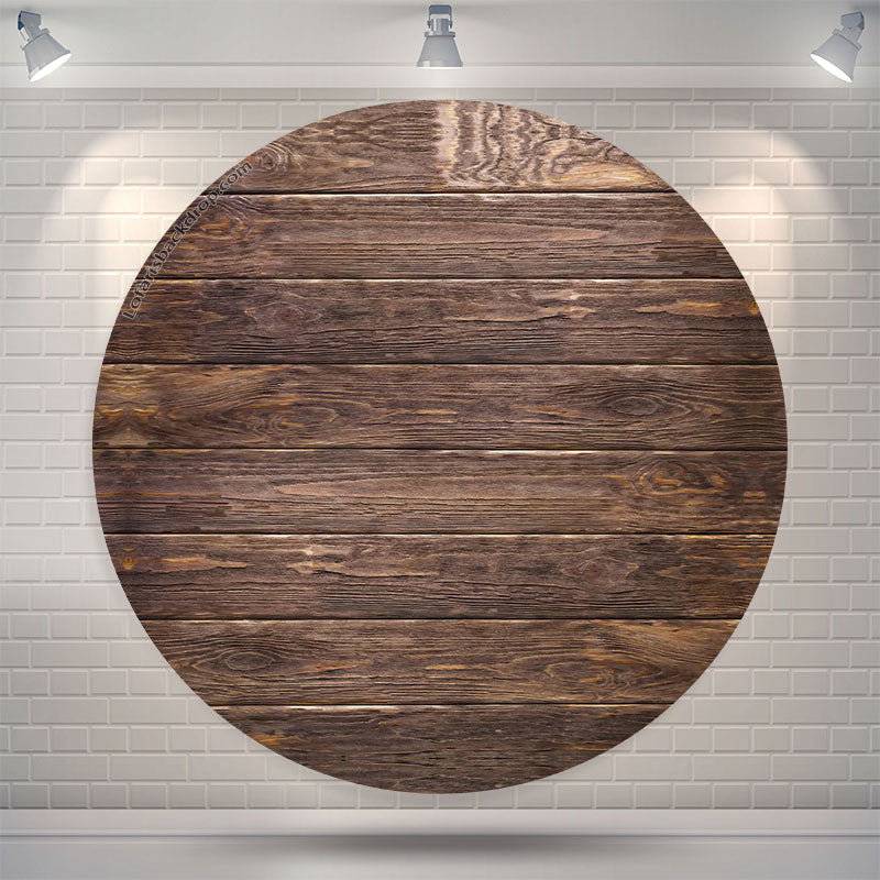 Lofaris Dark Brown Wood Texture Wall Round Birthday Backdrop