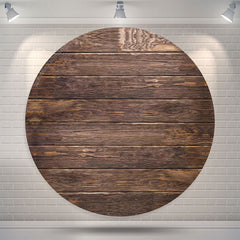 Lofaris Dark Brown Wood Texture Wall Round Birthday Backdrop