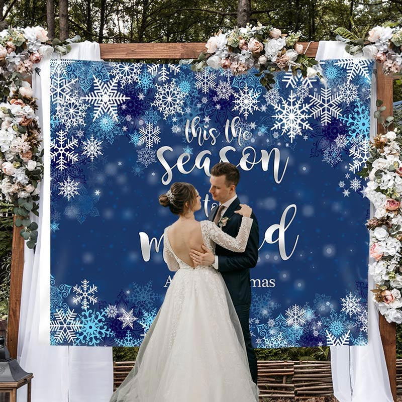 Lofaris Dark Bule Snowy Falling In Love Winter Wedding Backdrop