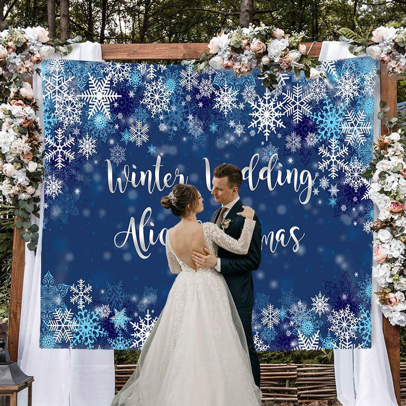 Lofaris Dark Bule Snowy Winter Wedding Backdrop