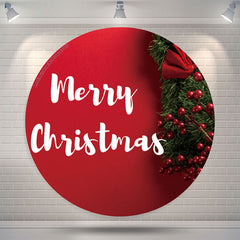 Lofaris Dark Green Pine Red Merry Christmas Circle Backdrop
