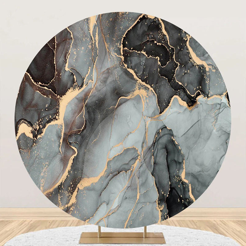 Lofaris Dark Grey And Golden Marble Round Birthday Backdrop