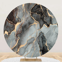 Lofaris Dark Grey And Golden Marble Round Birthday Backdrop