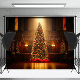 Lofaris Dark Room Xmas Trees Light Christmas Photo Backdrop