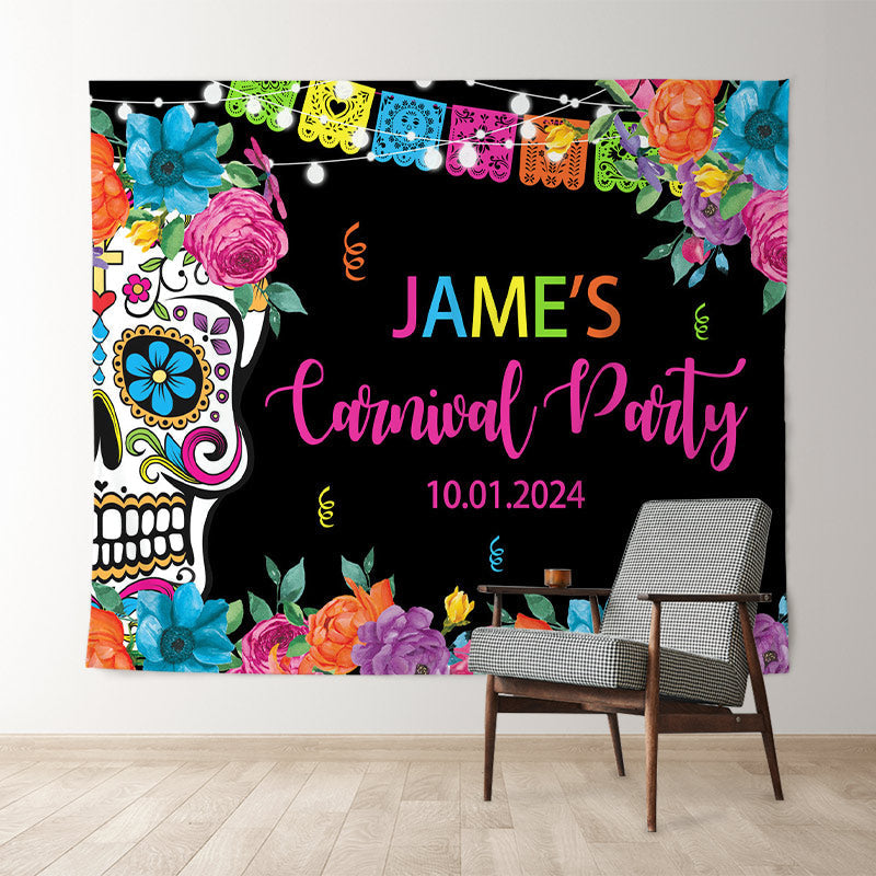 Lofaris Day Of The Dead Fiesta Floral Custom Birthday Backdrop