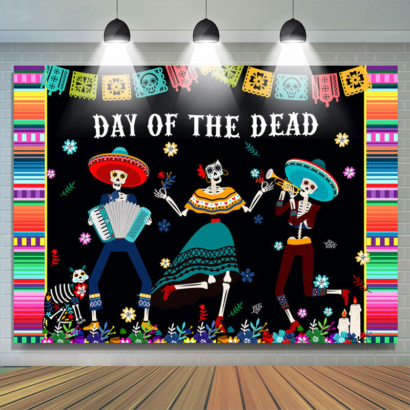 Lofaris Day Of The Dead Skeleton Floral Mexican Fiesta Backdrop