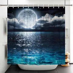 Lofaris Deep Blue Sea Moon Cloud Dark Night Shower Curtain