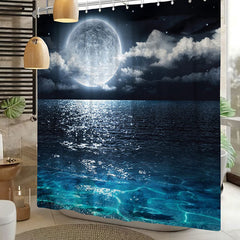Lofaris Deep Blue Sea Moon Cloud Dark Night Shower Curtain