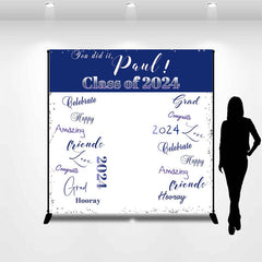 Lofaris Deep Blue White Custom Graduation Party Backdrop