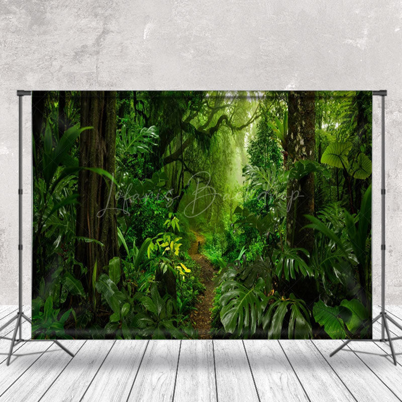 Lofaris Deep Forest Path Green Leaves Photo Spring Backdrop
