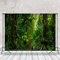 Lofaris Deep Forest Path Green Leaves Photo Spring Backdrop