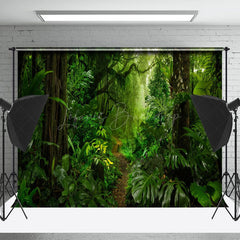 Lofaris Deep Forest Path Green Leaves Photo Spring Backdrop