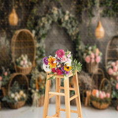 Lofaris Deep Grey Pattern Wall Greenery Easter Backdrop