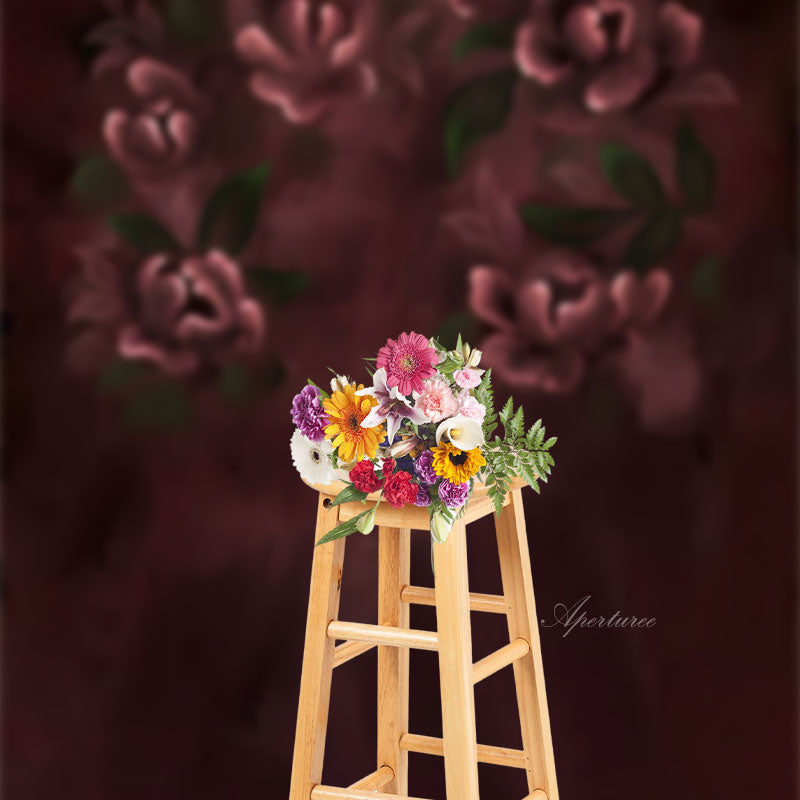 Lofaris Deep Red Floral Simple Photograph Backdrop