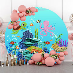 Lofaris Deep Sea Blue World Round Happy Birthday Backdrop Kit