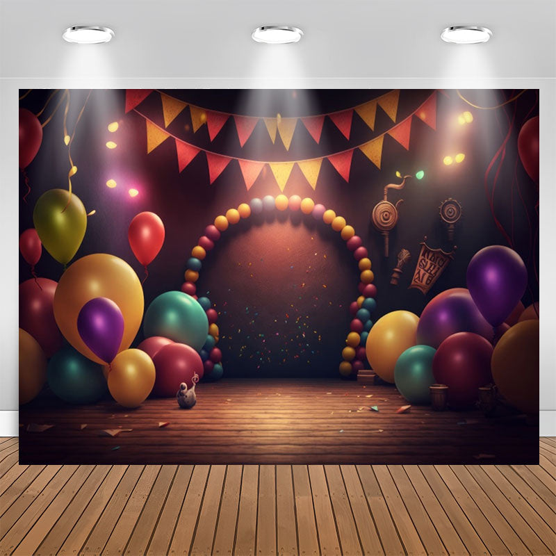Lofaris Deep Tones Balloons Wooden Floor Birthday Backdrop