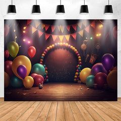 Lofaris Deep Tones Balloons Wooden Floor Birthday Backdrop