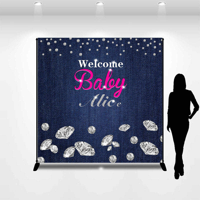 Lofaris Denim Diamond Personalized Baby Shower Backdrop