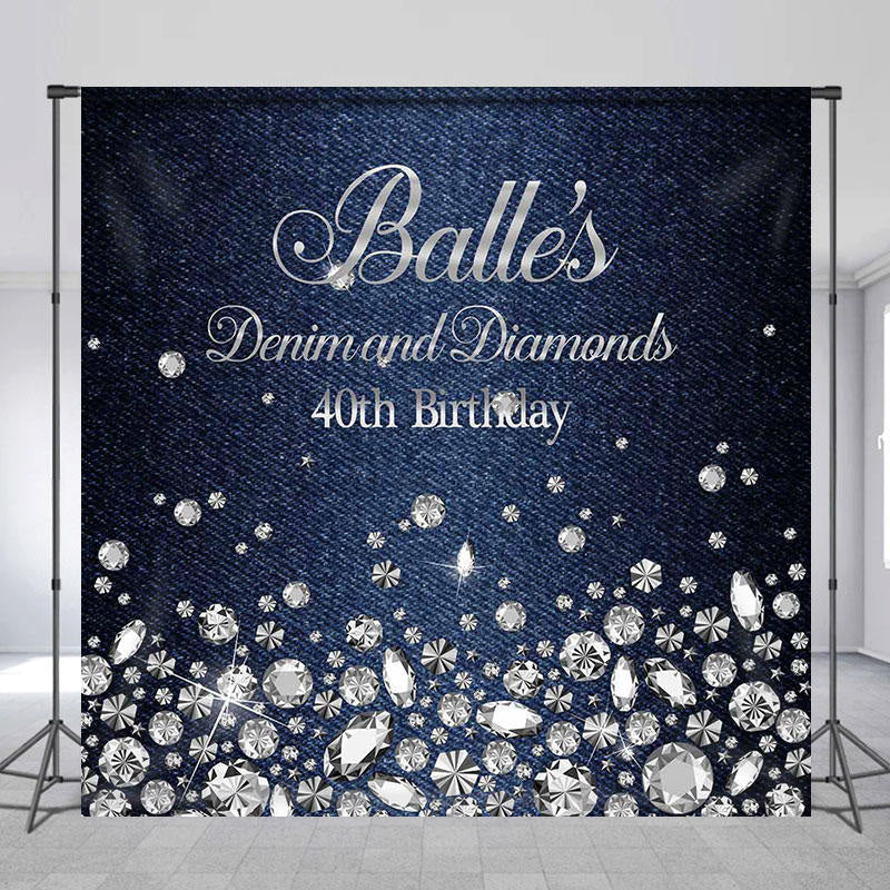 Lofaris Denim Diamond Silver Custom Name Birthday Backdrop