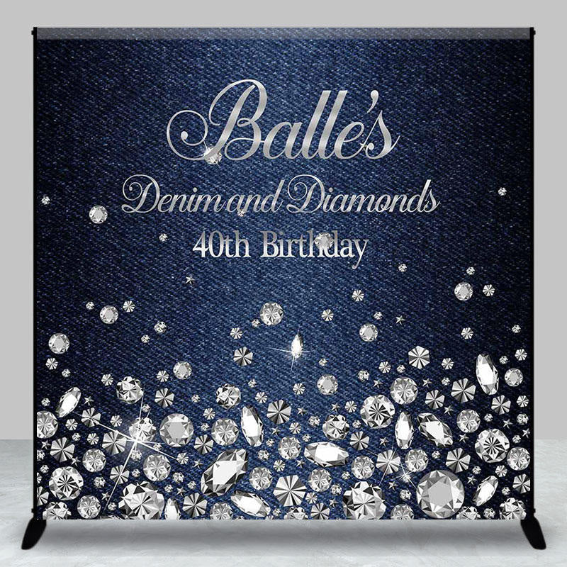Lofaris Denim Diamond Silver Custom Name Birthday Backdrop