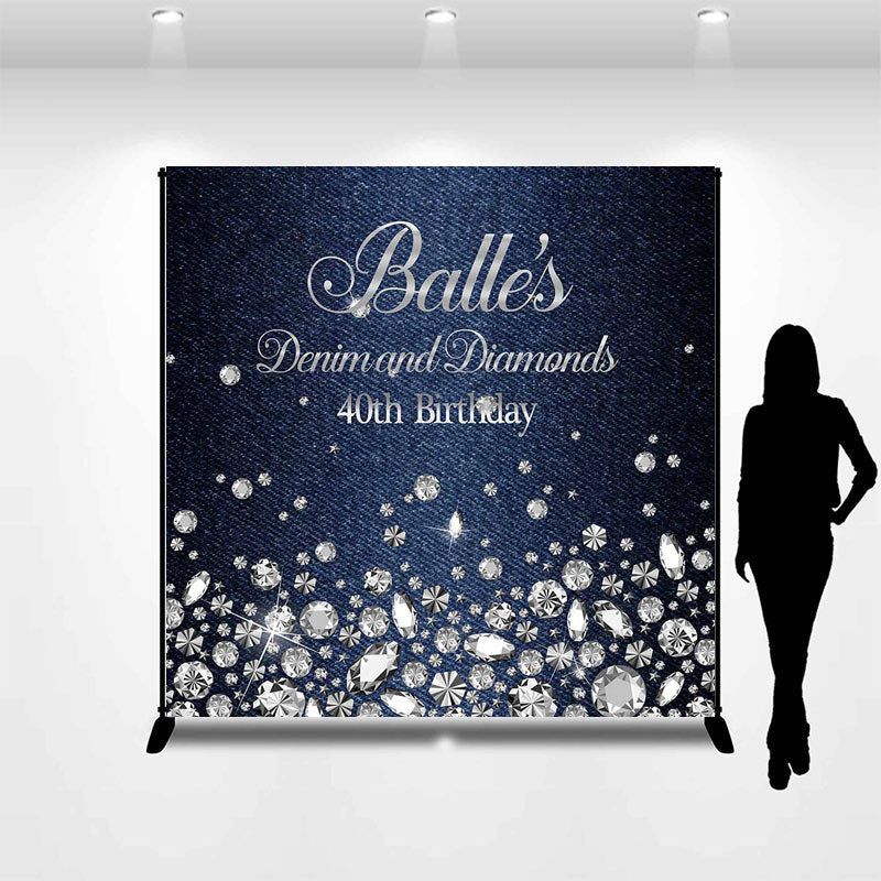 Lofaris Denim Diamond Silver Custom Name Birthday Backdrop