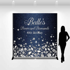 Lofaris Denim Diamond Silver Custom Name Birthday Backdrop