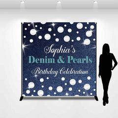 Lofaris Denim Pearls Custom Birthday Celebration Backdrop