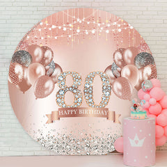 Lofaris Diamond Balloon Rose Gold Round 80th Birthday Backdrop