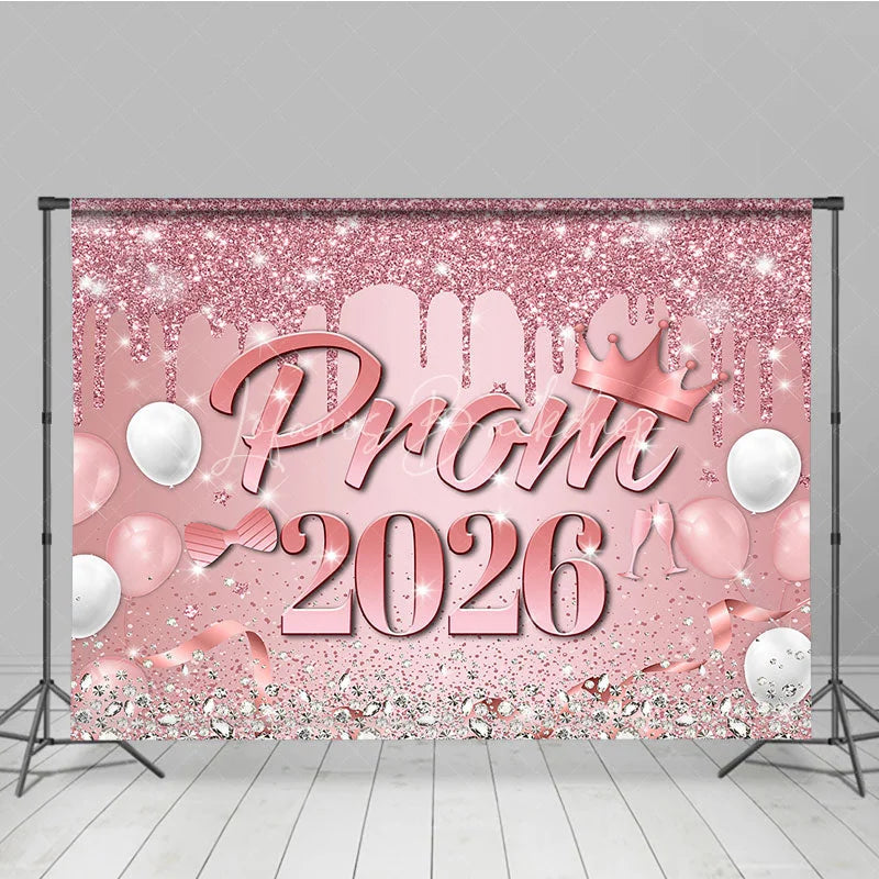 Lofaris Diamond Pink Balloons Crown Prom 2026 Grad Backdrop