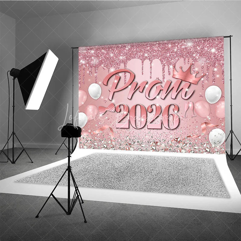 Lofaris Diamond Pink Balloons Crown Prom 2026 Grad Backdrop