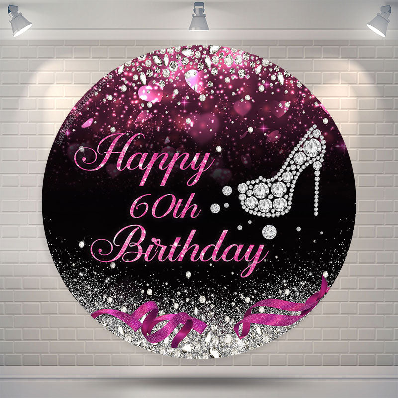 Lofaris Diamond Pink Hearts Bokeh Circle 60th Birthday Backdrop