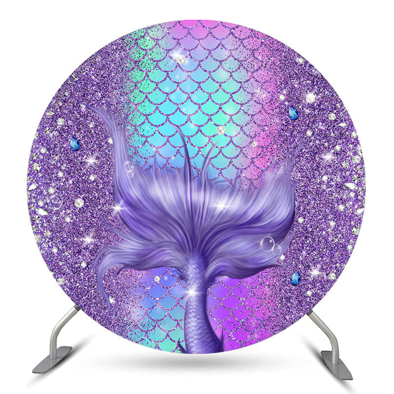Lofaris Diamond Scale Purple Mermaid Round Birthday Backdrop