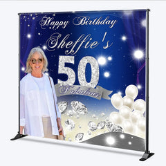 Lofaris Diamonds Glitter Blue Custom 50th Birthday Backdrop