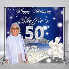 Lofaris Diamonds Glitter Blue Custom 50th Birthday Backdrop